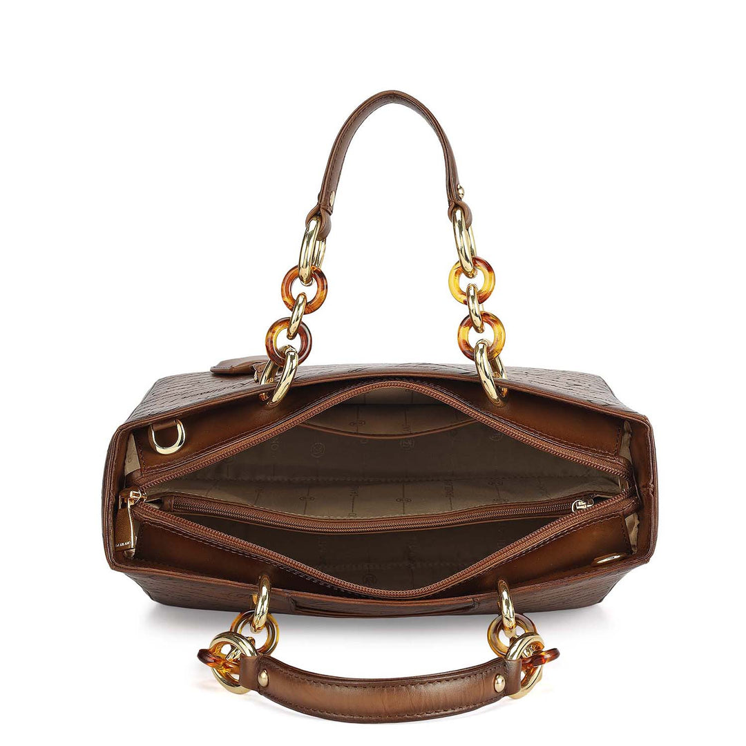 Medium Signato Leather Satchel - Cognac