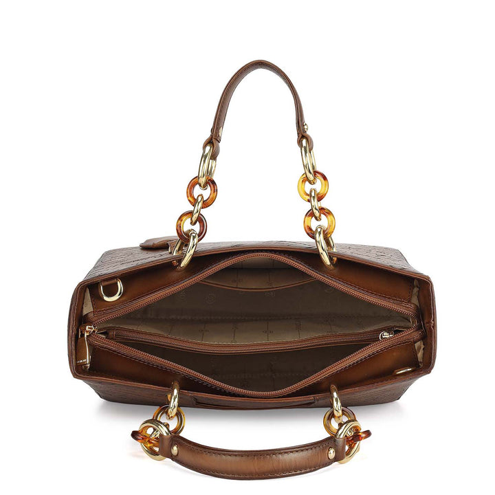 Medium Signato Leather Satchel - Cognac