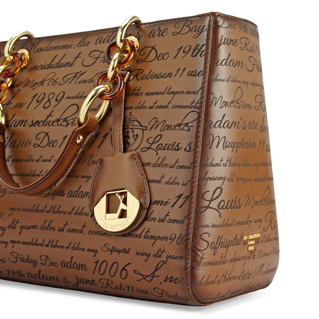 Medium Signato Leather Satchel - Cognac