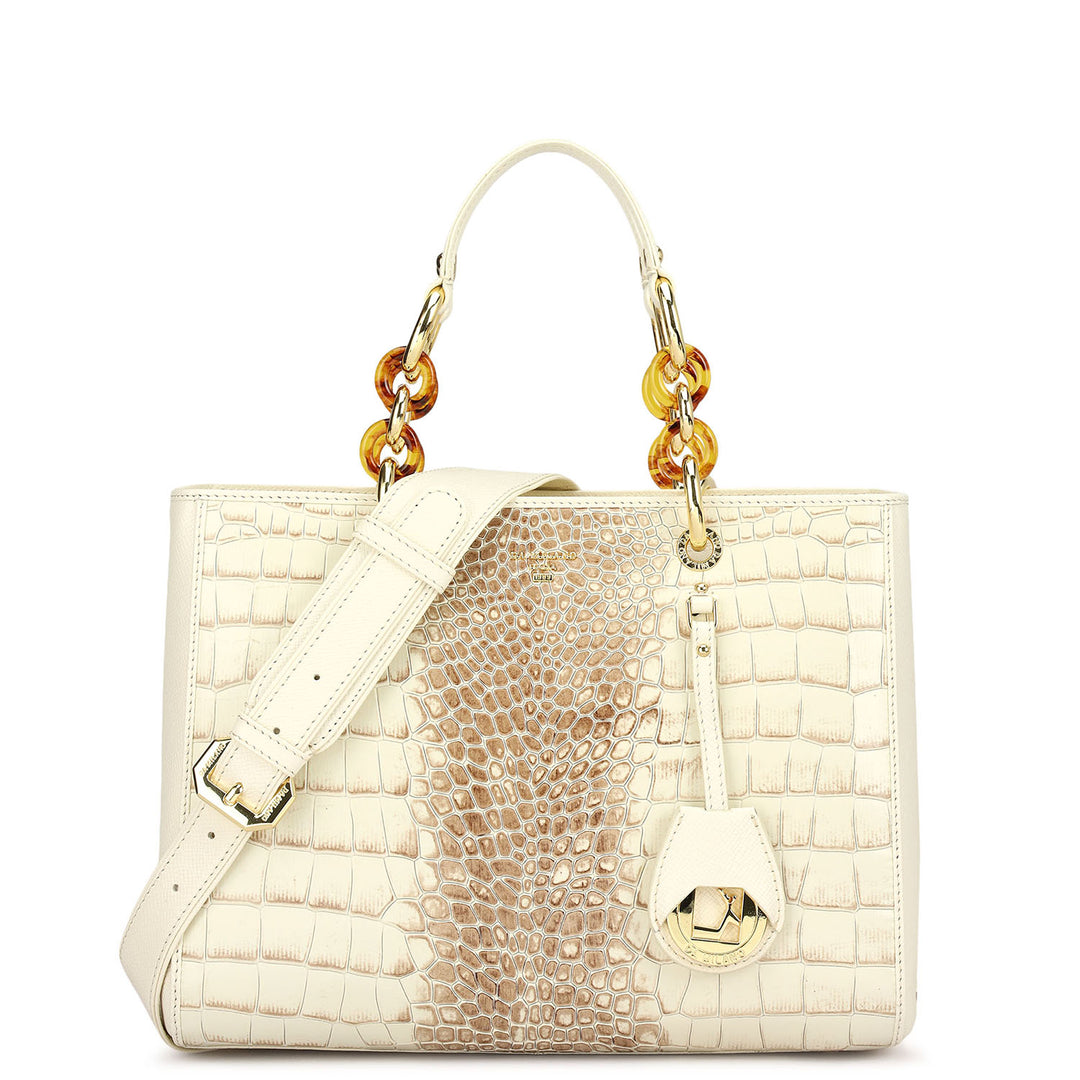 Medium Croco Leather Satchel - Marshmallow