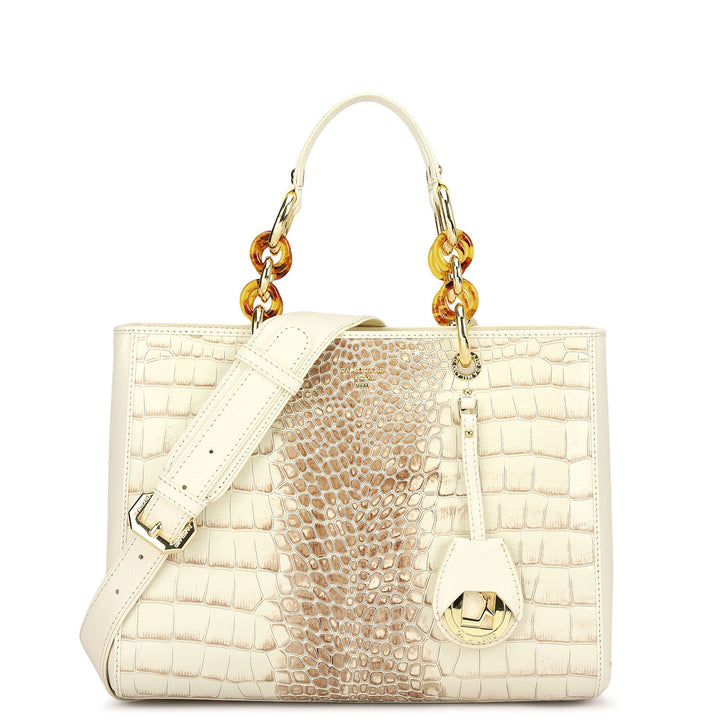 Medium Croco Leather Satchel - Marshmallow