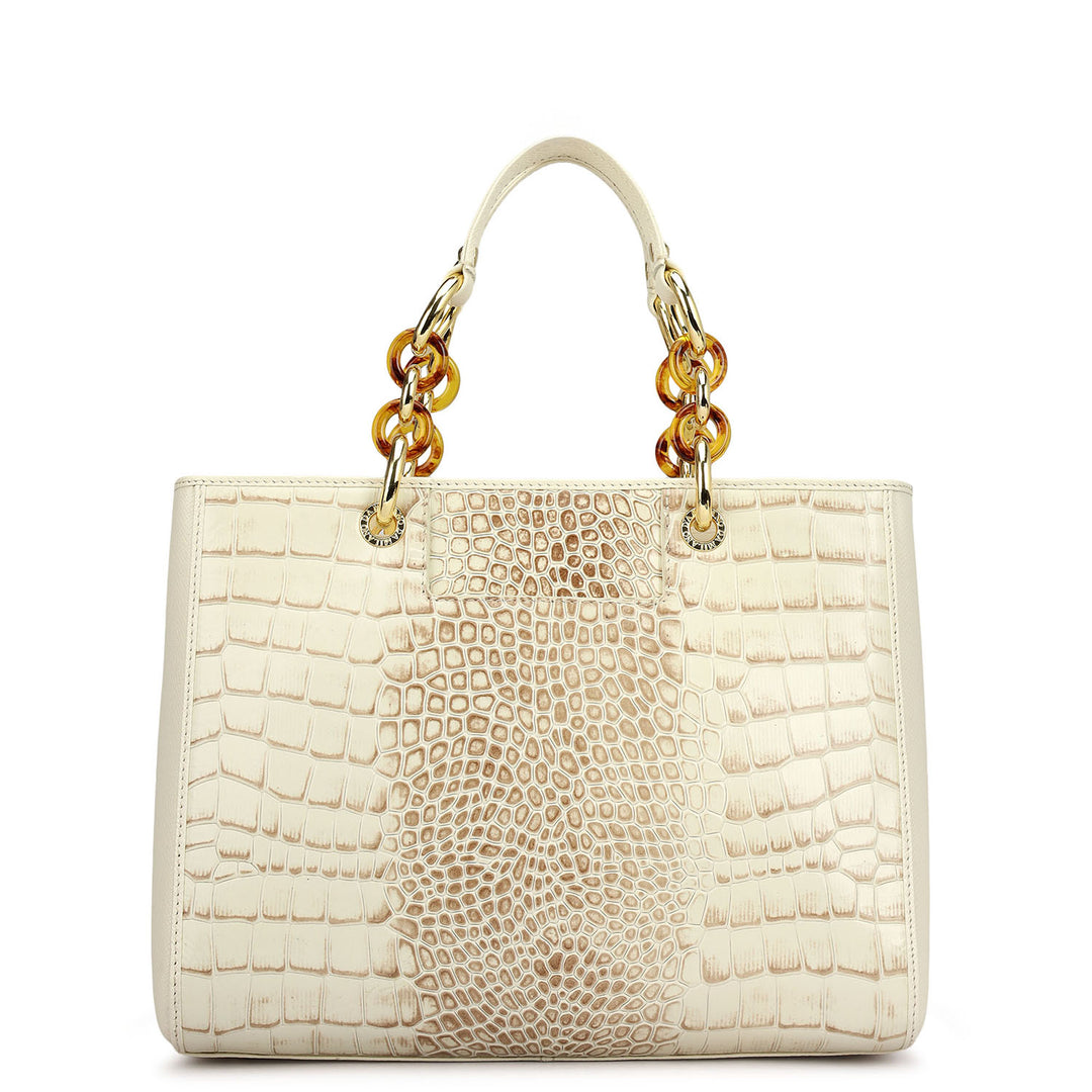 Medium Croco Leather Satchel - Marshmallow