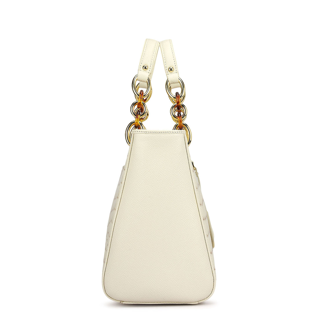 Medium Croco Leather Satchel - Marshmallow