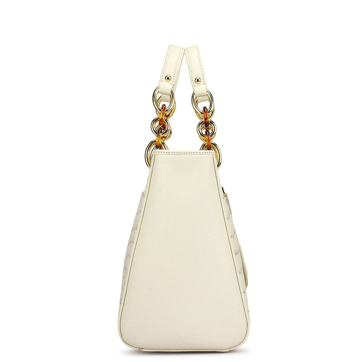 Medium Croco Leather Satchel - Marshmallow