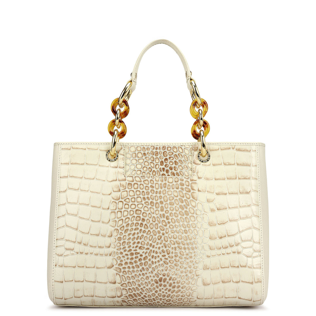 Medium Croco Leather Satchel - Marshmallow