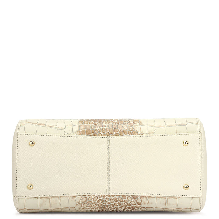 Medium Croco Leather Satchel - Marshmallow