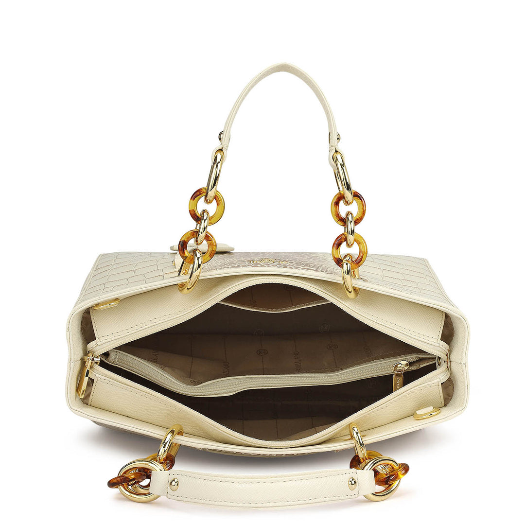 Medium Croco Leather Satchel - Marshmallow