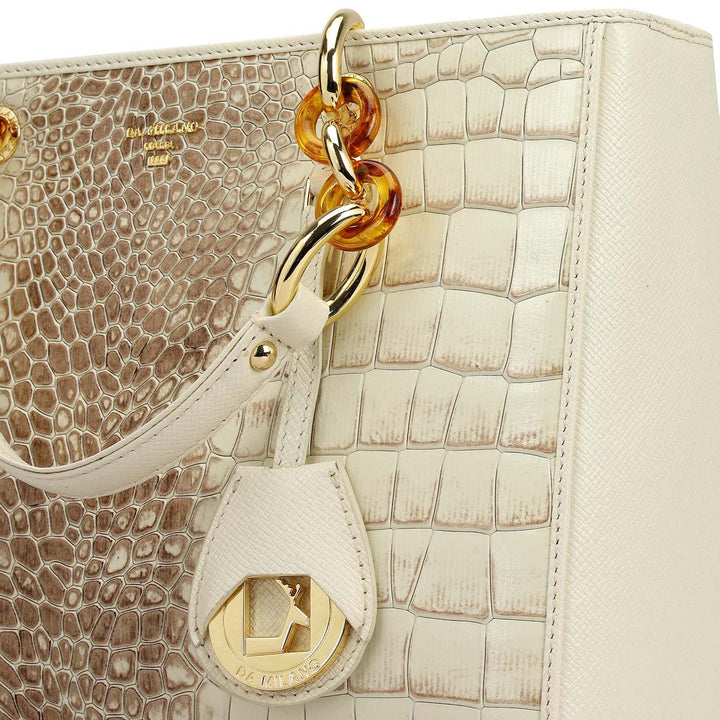 Medium Croco Leather Satchel - Marshmallow