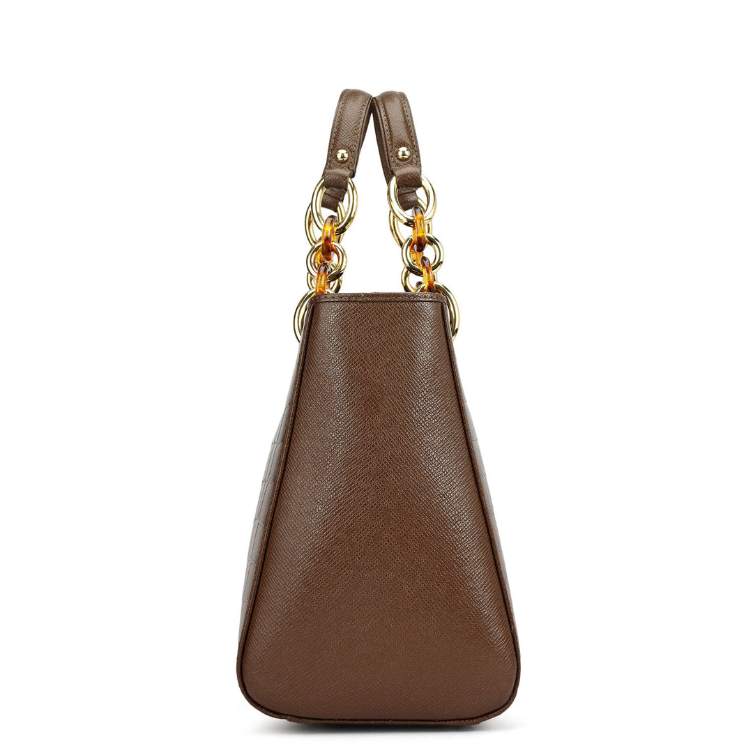 Medium Croco Leather Satchel - Walnut