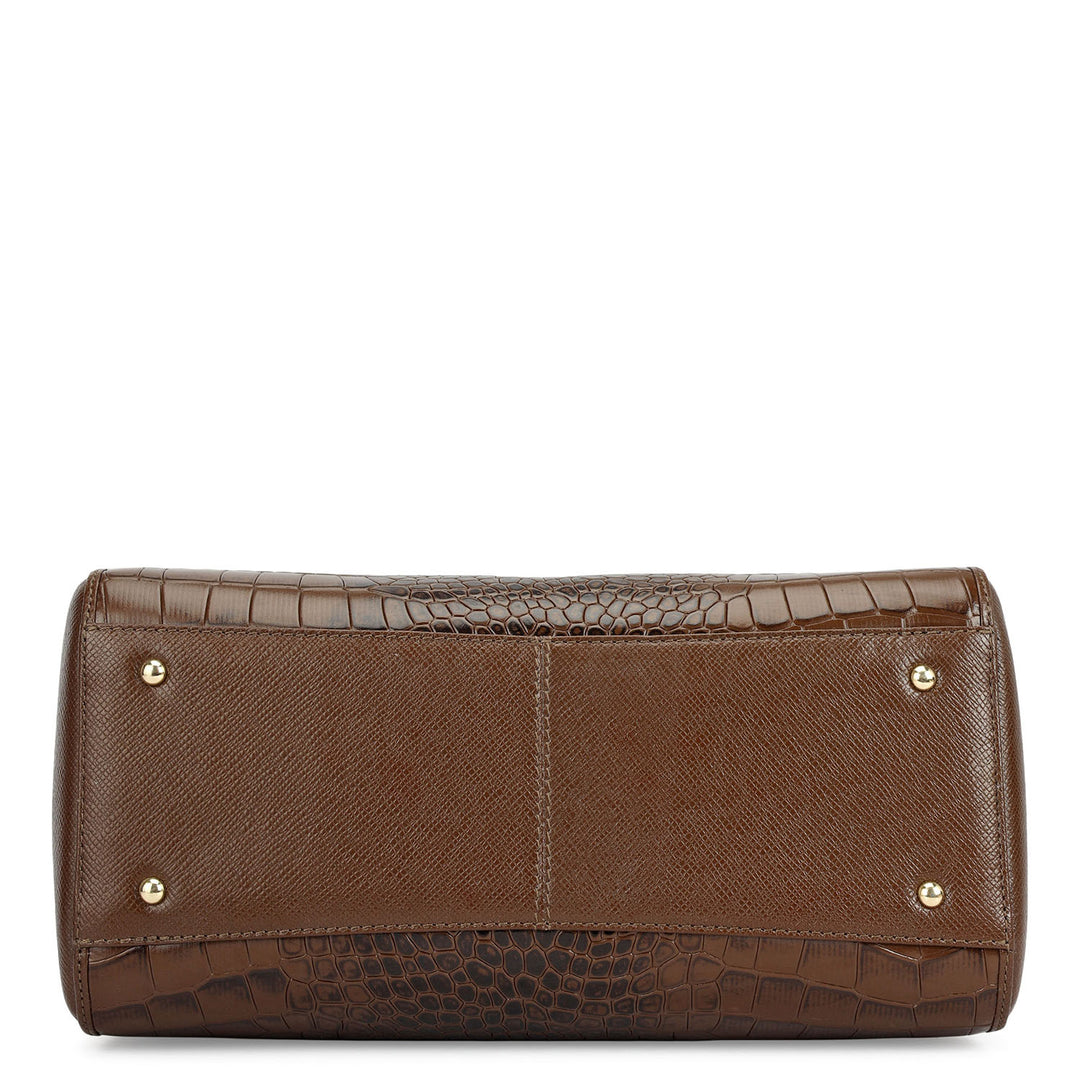 Medium Croco Leather Satchel - Walnut