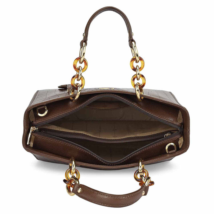 Medium Croco Leather Satchel - Walnut