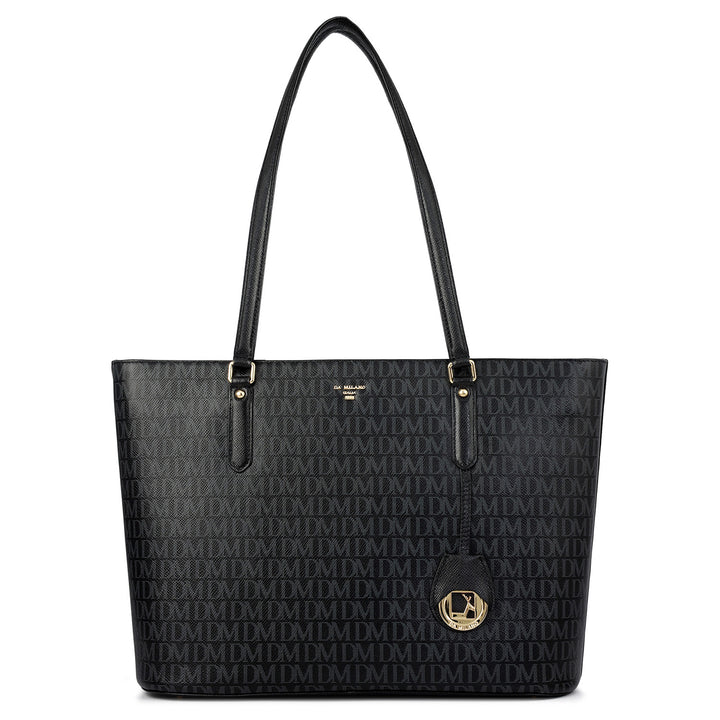 Large  Monogram Leather Tote - Black