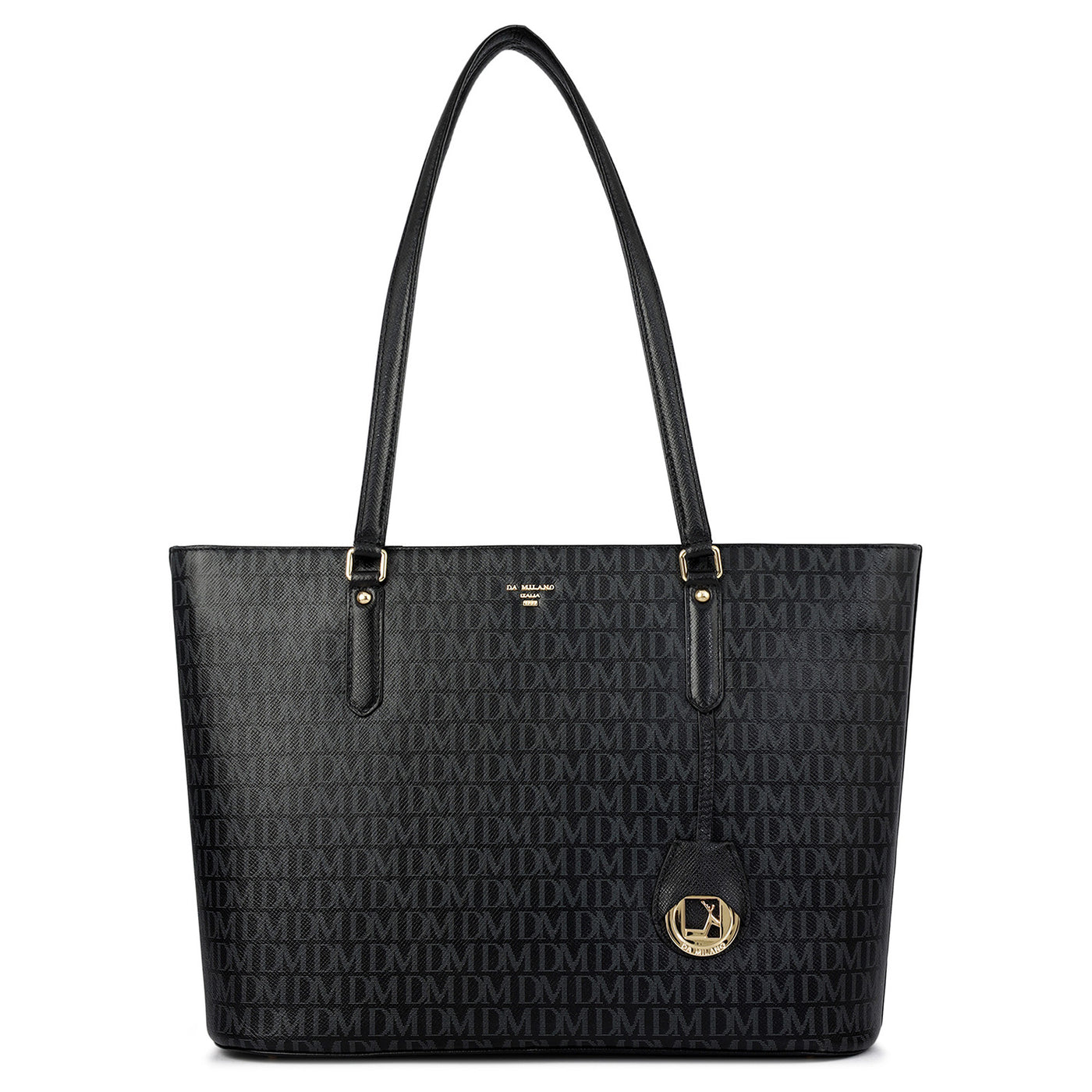 Large  Monogram Leather Tote - Black