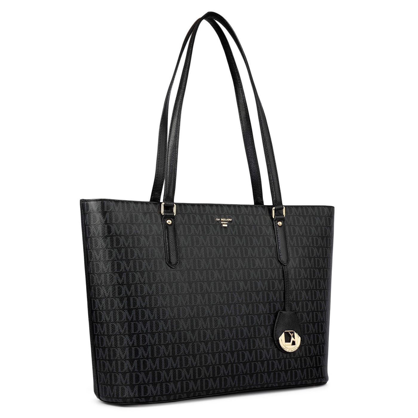 Large  Monogram Leather Tote - Black