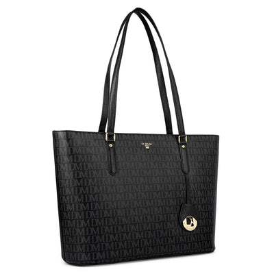 Large  Monogram Leather Tote - Black