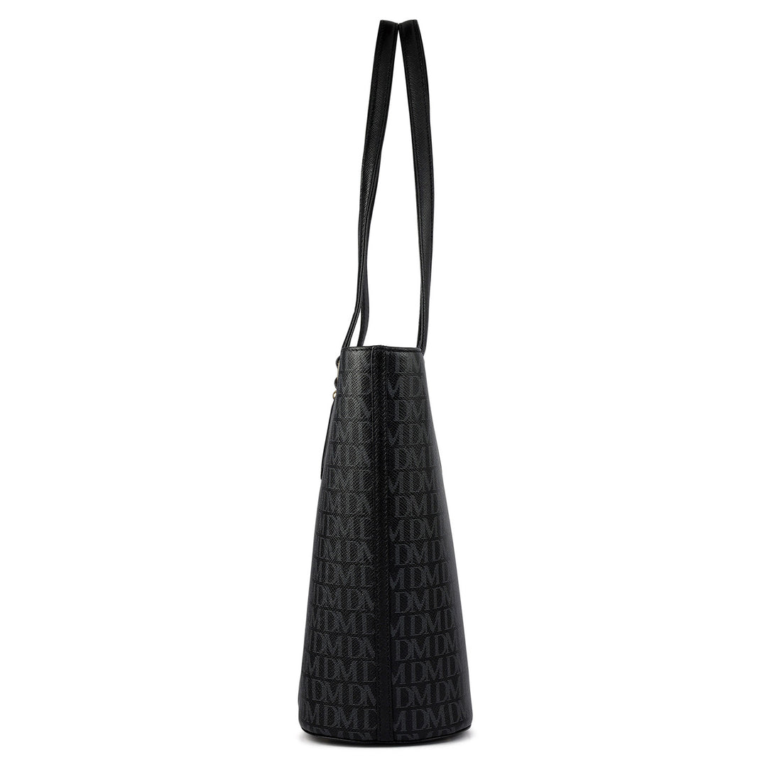Large  Monogram Leather Tote - Black