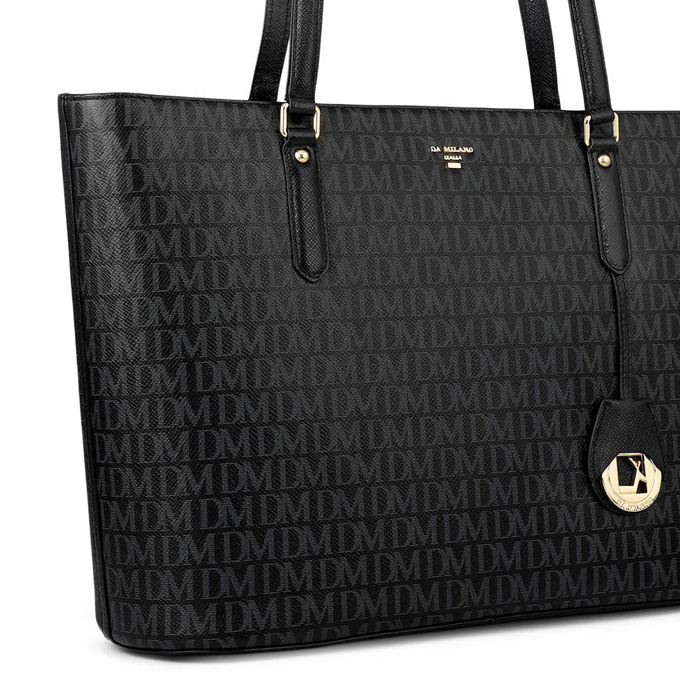 Large  Monogram Leather Tote - Black