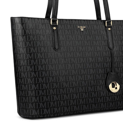 Large  Monogram Leather Tote - Black