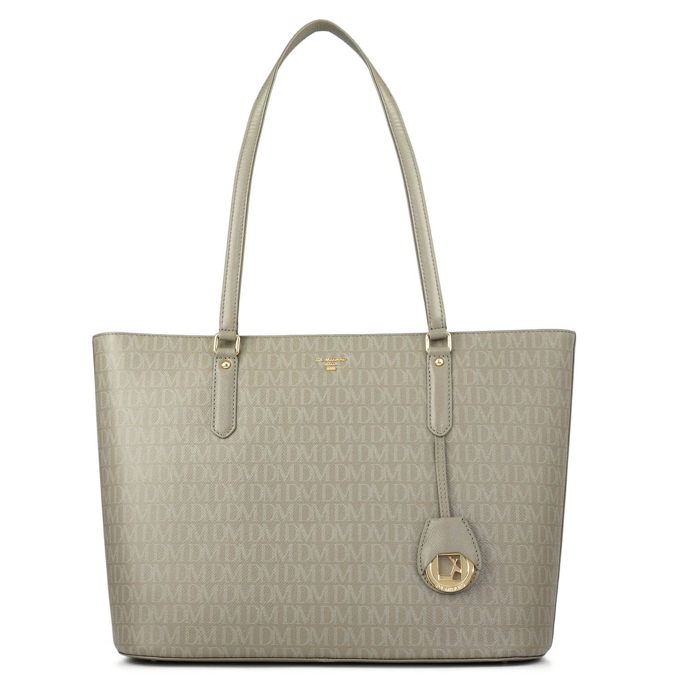 Large Monogram Leather Tote - Stone Grey