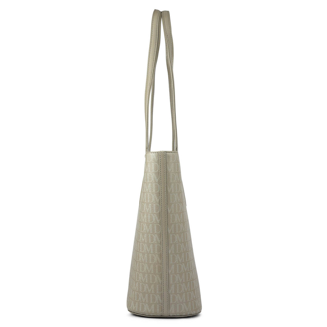 Large Monogram Leather Tote - Stone Grey