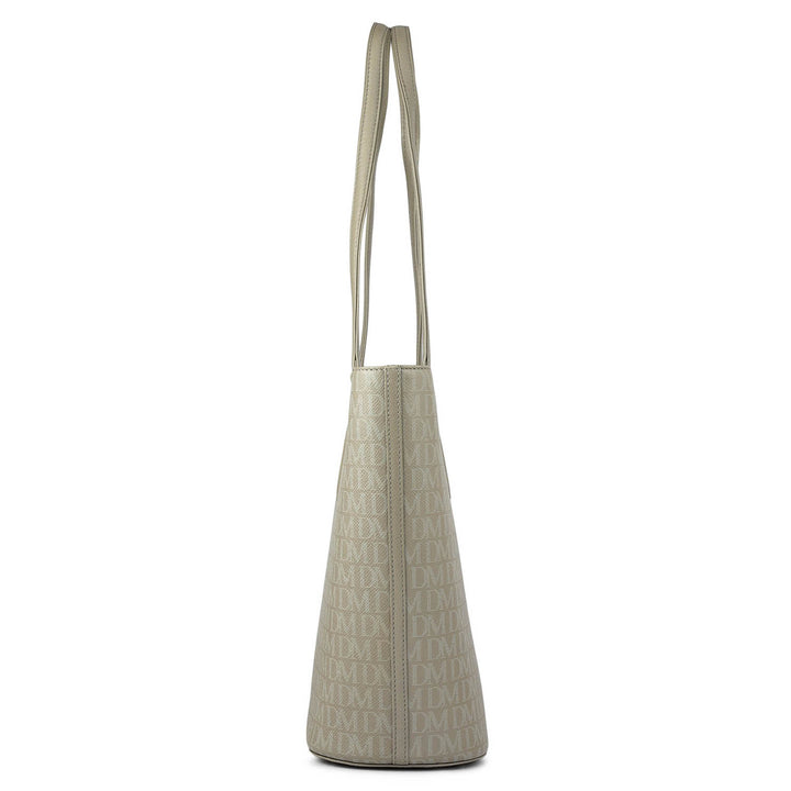 Large Monogram Leather Tote - Stone Grey