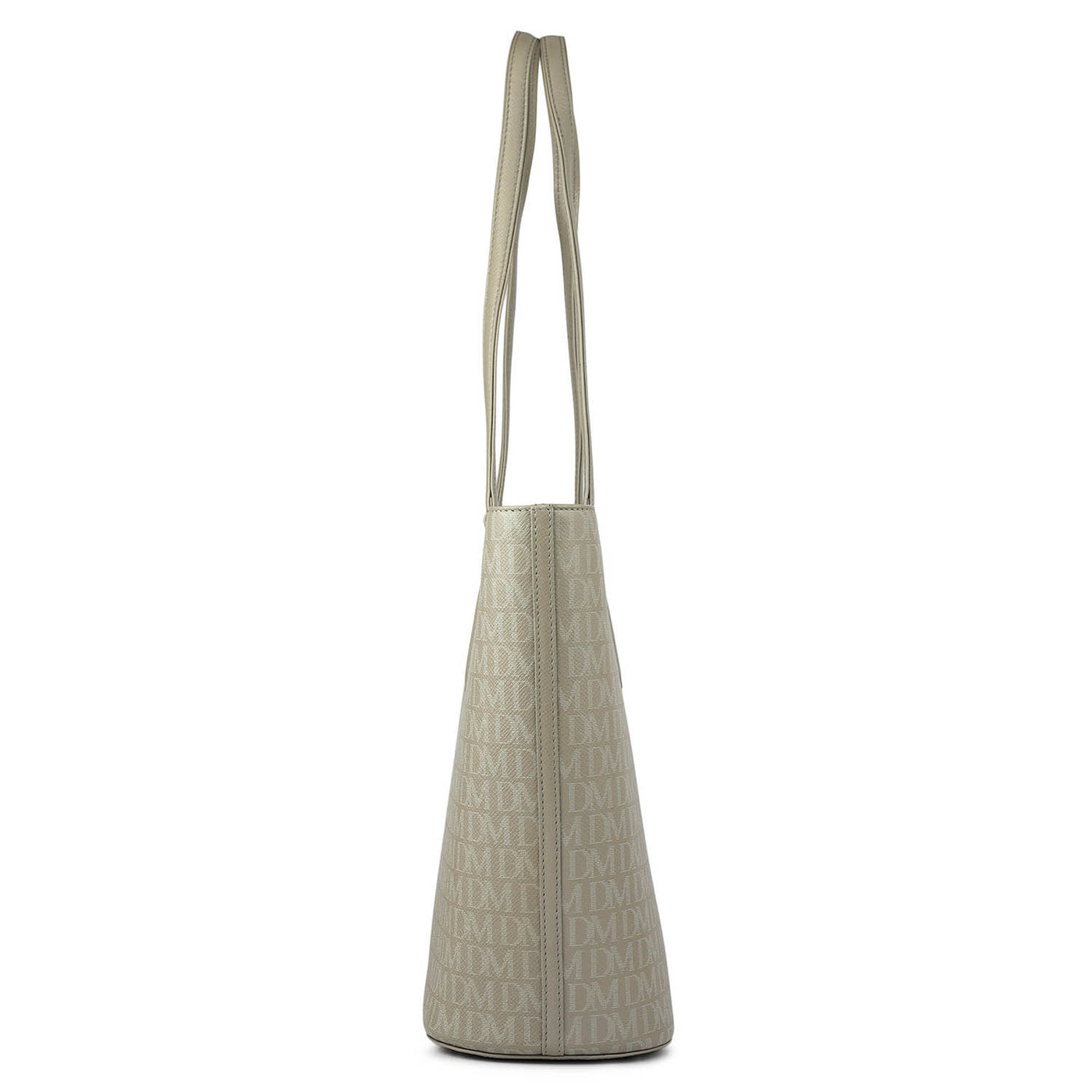Large Monogram Leather Tote - Stone Grey