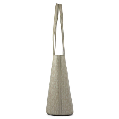 Large Monogram Leather Tote - Stone Grey