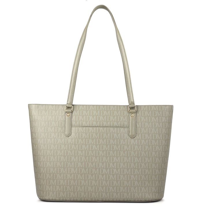 Large Monogram Leather Tote - Stone Grey