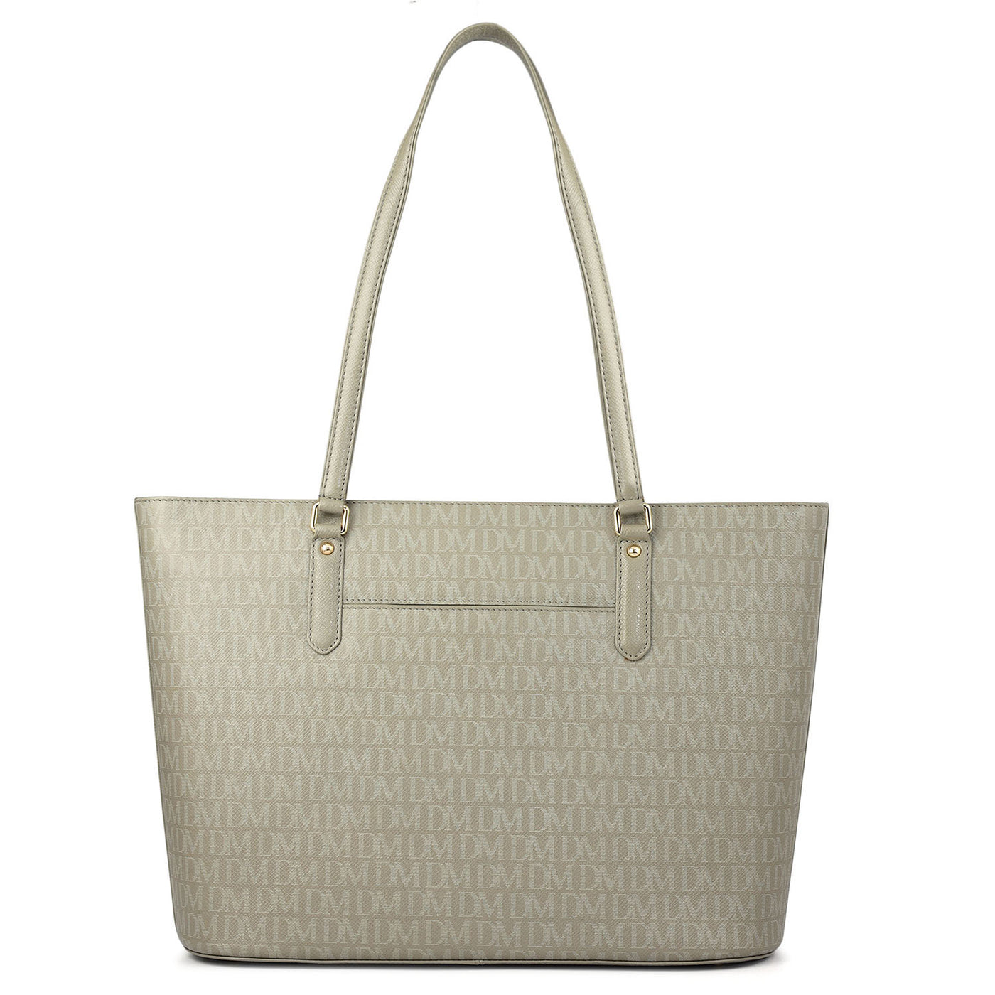 Large Monogram Leather Tote - Stone Grey
