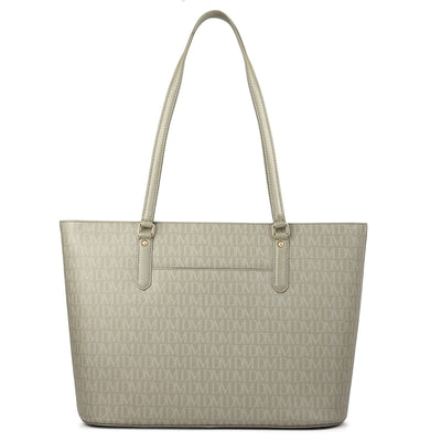 Large Monogram Leather Tote - Stone Grey