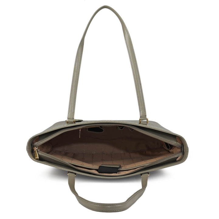 Large Monogram Leather Tote - Stone Grey