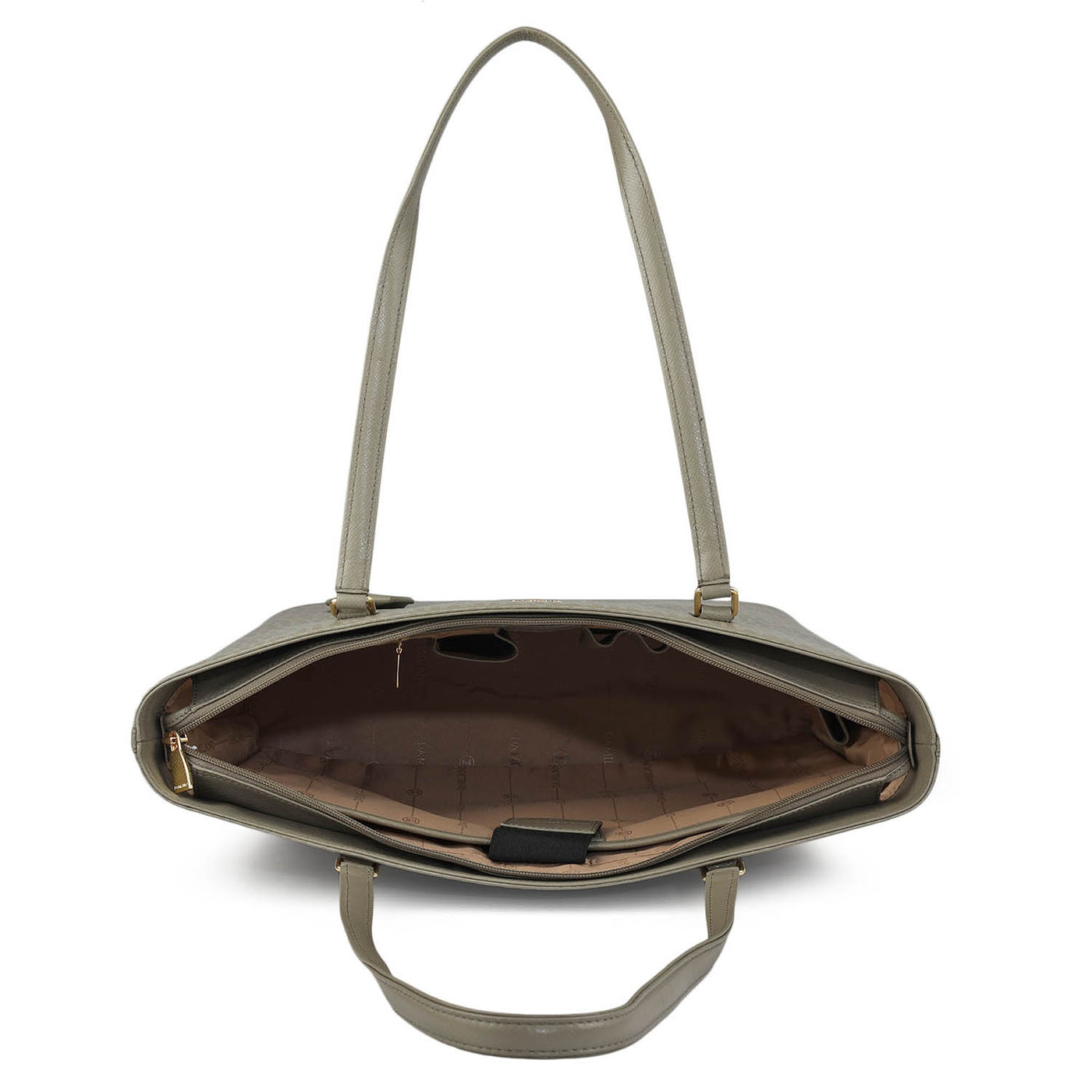 Large Monogram Leather Tote - Stone Grey