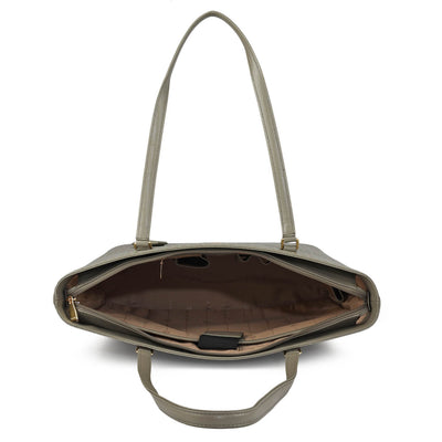 Large Monogram Leather Tote - Stone Grey