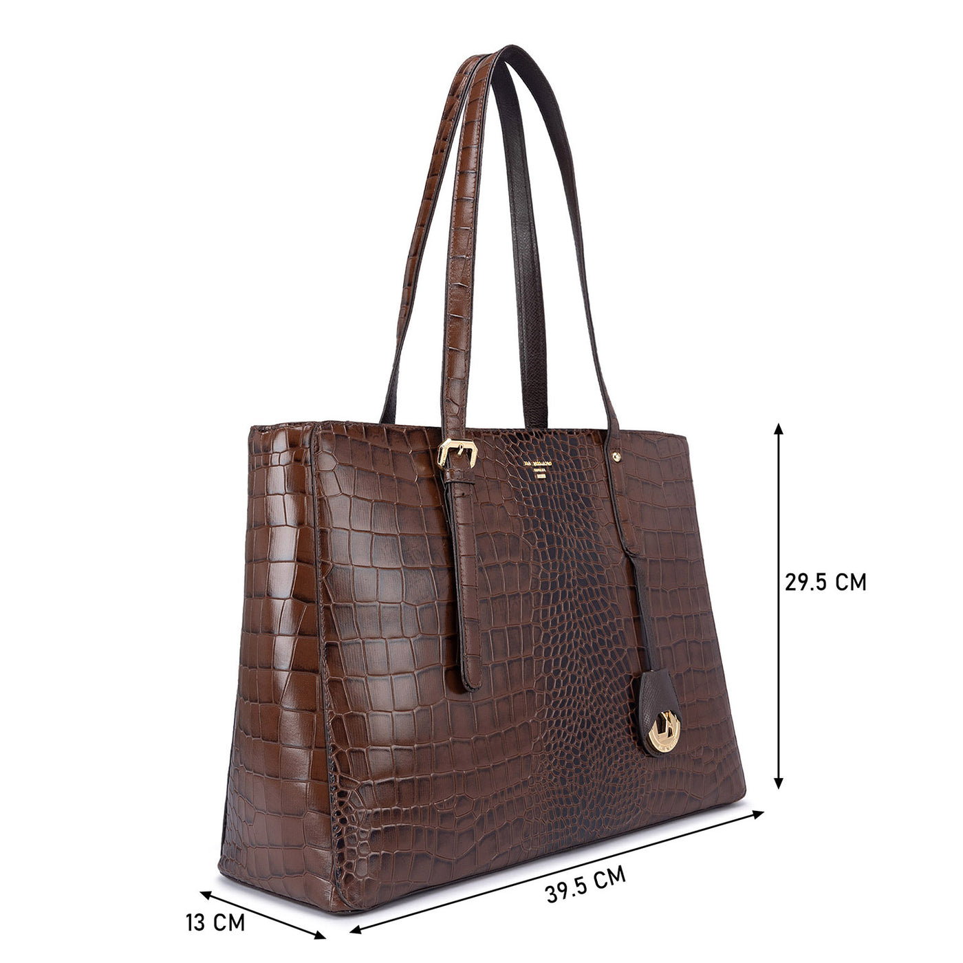 Large Croco Leather Tote - Brown