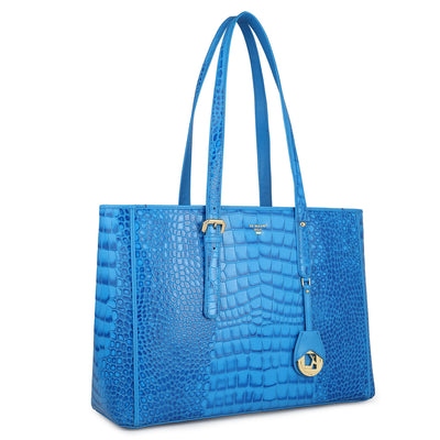Large Croco Leather Tote - Blue