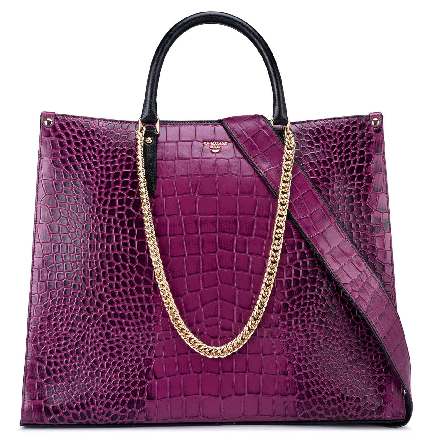 Large Croco Leather Book Tote - Orchid