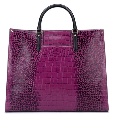 Large Croco Leather Book Tote - Orchid