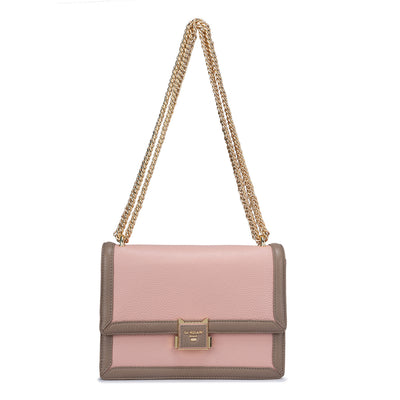 Medium Wax Leather Shoulder Bag - Baby Pink