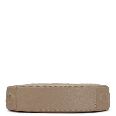 Small Fur Wax Leather Baguette - Off White & Taupe