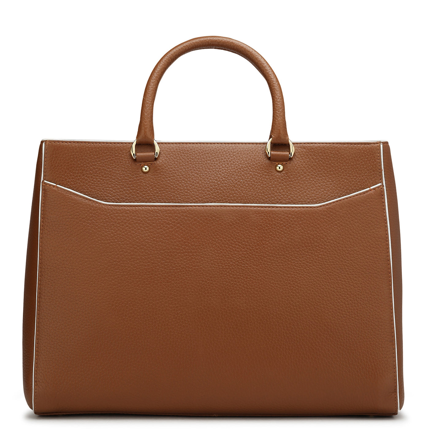 Large Wax Leather Book Tote   - Cognac & White