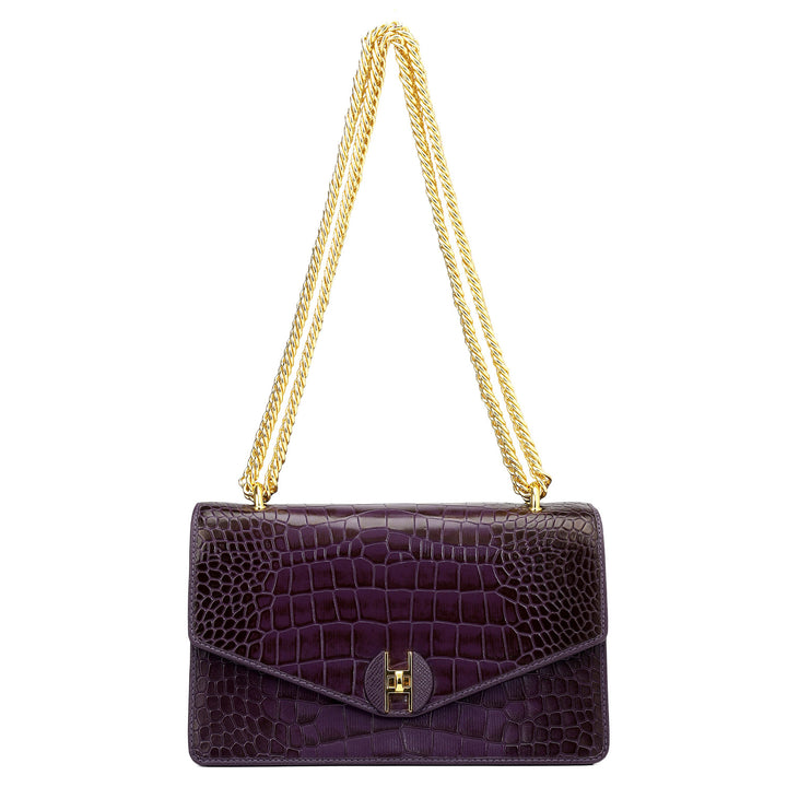 Small Croco Leather Shoulder Bag - Grapevine