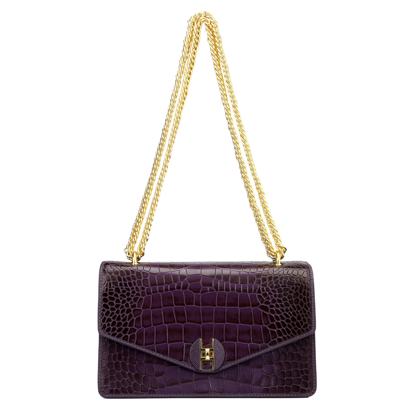 Small Croco Leather Shoulder Bag - Grapevine
