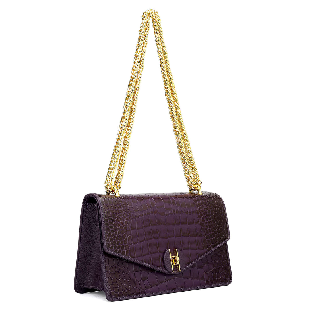 Small Croco Leather Shoulder Bag - Grapevine