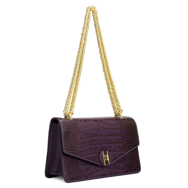 Small Croco Leather Shoulder Bag - Grapevine