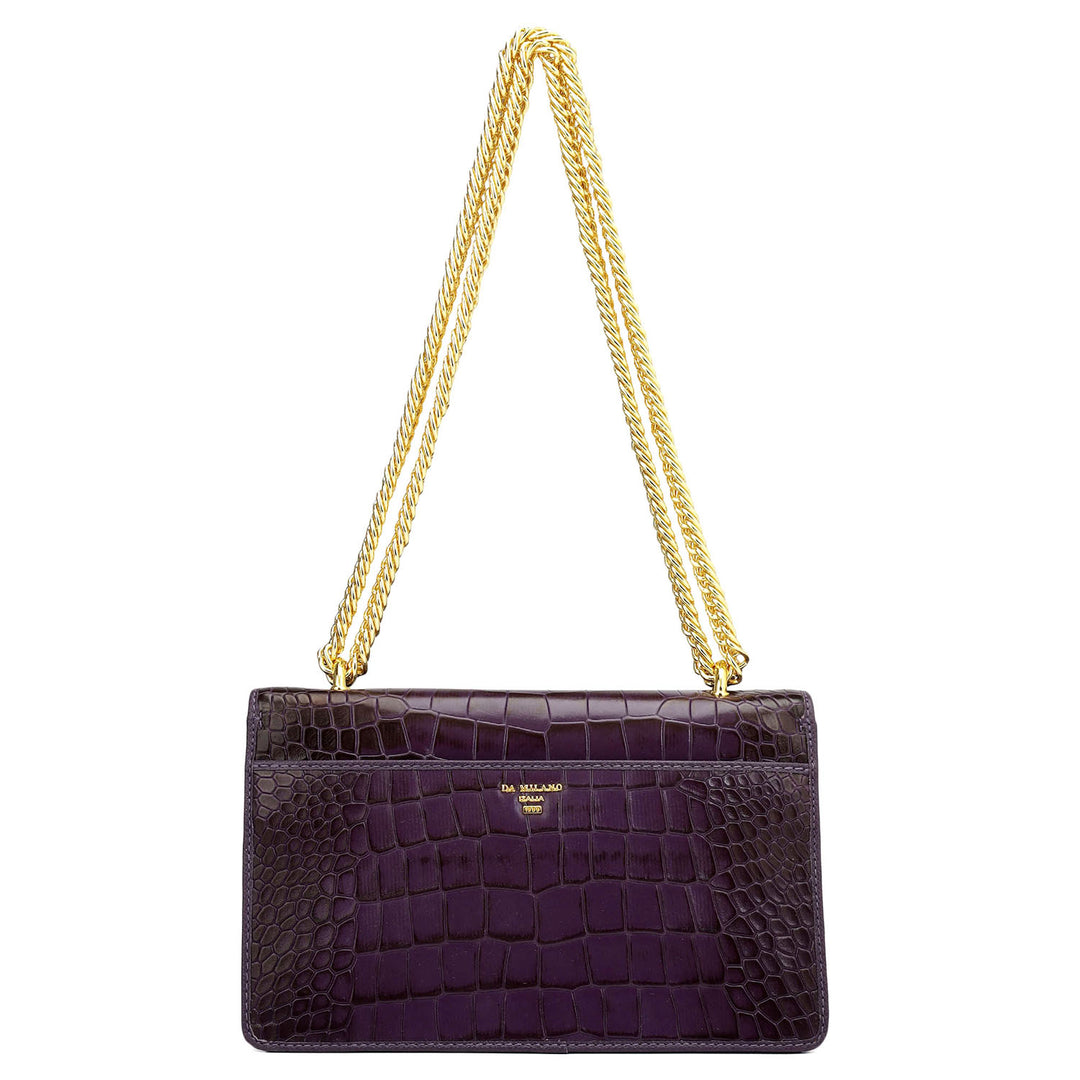 Small Croco Leather Shoulder Bag - Grapevine