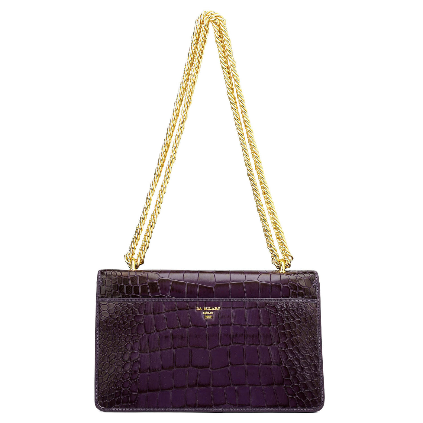 Small Croco Leather Shoulder Bag - Grapevine