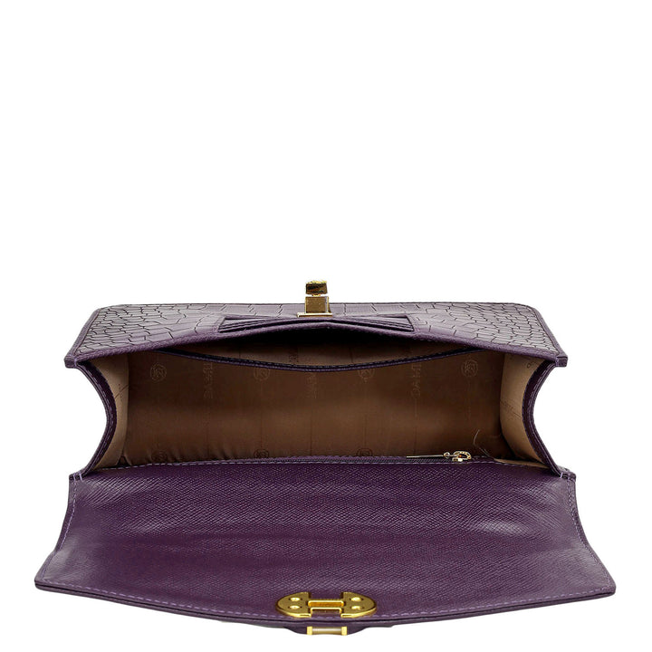 Small Croco Leather Shoulder Bag - Grapevine