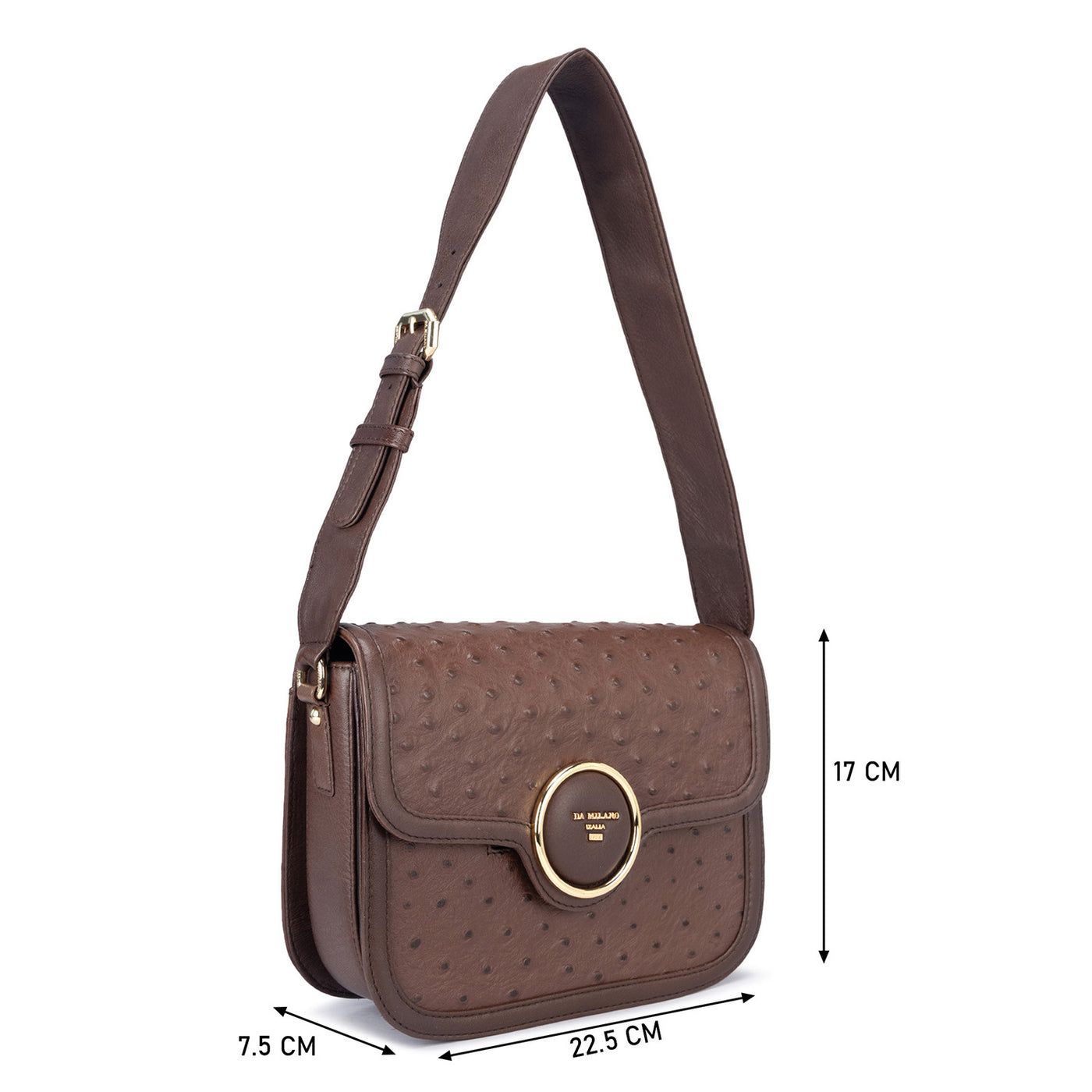 Small Ostrich Leather Shoulder Bag - Brown
