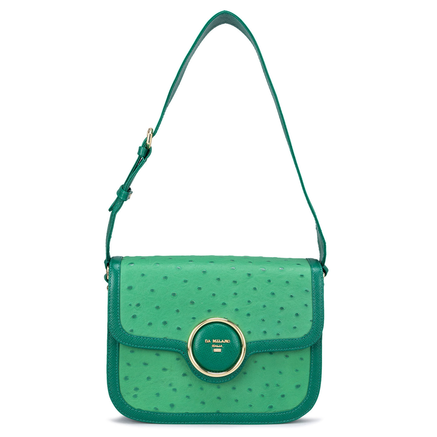 Small Ostrich Leather Shoulder Bag - Green