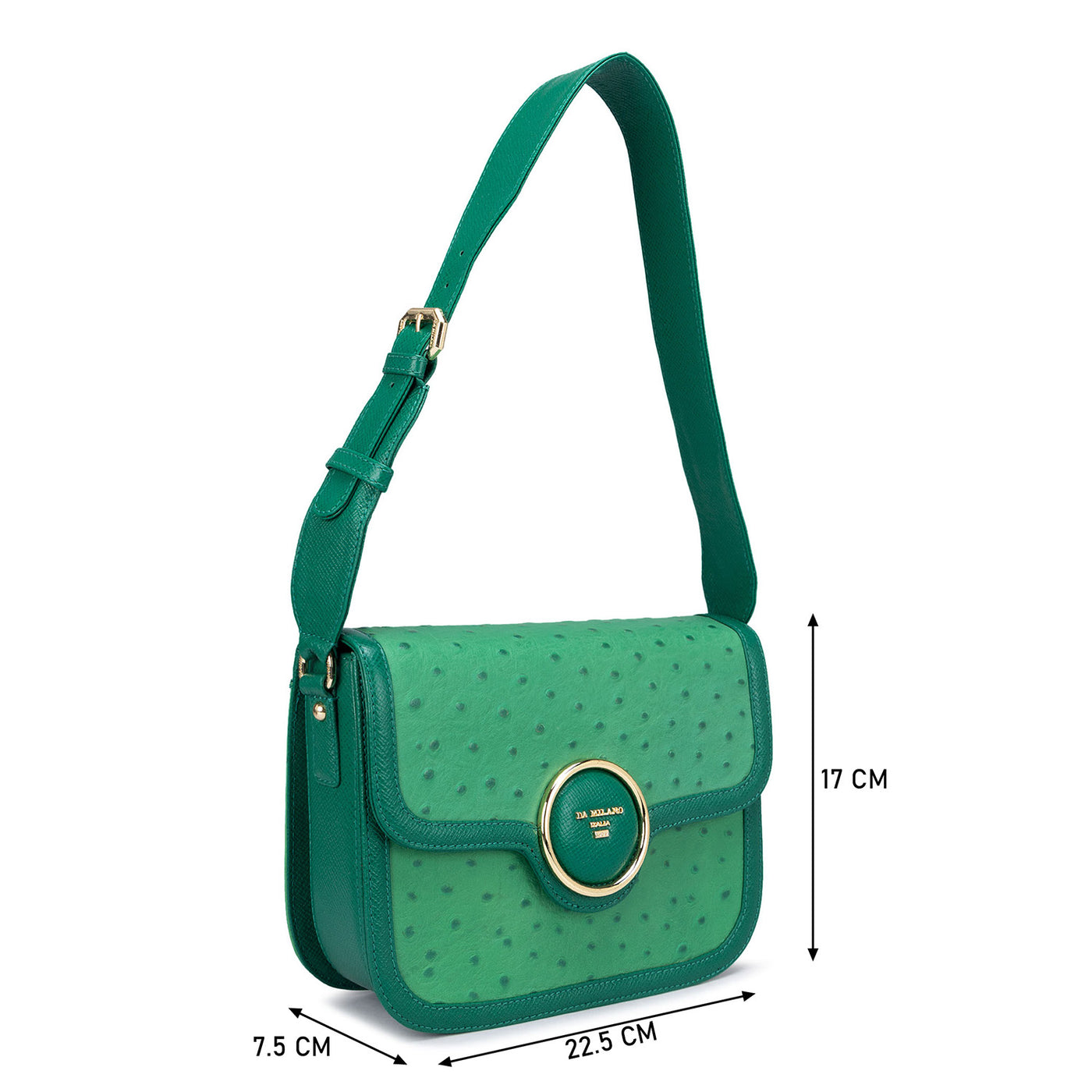 Small Ostrich Leather Shoulder Bag - Green